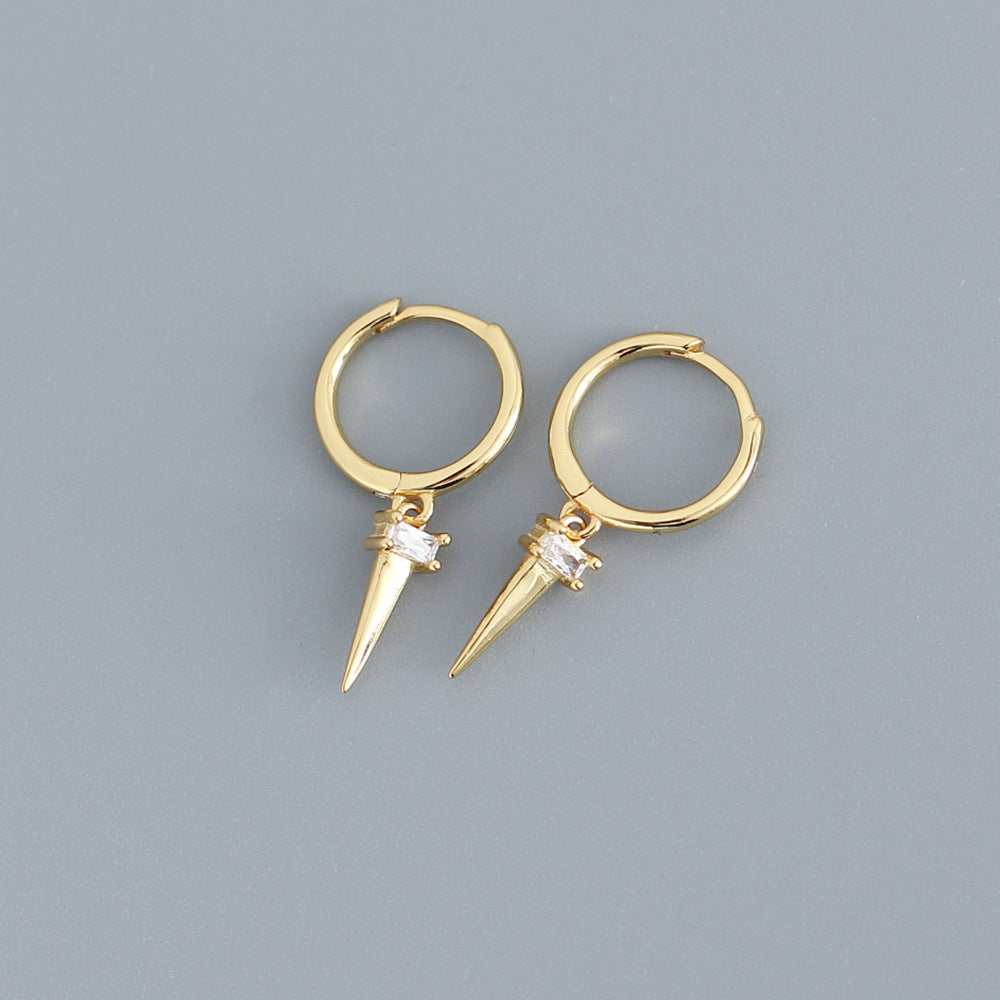 Silver Zircon Cone Hoop Huggies Earrings For Fashion Women Hiphop Fine Jewelry Geometric Accessories