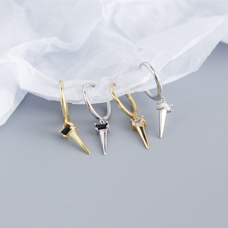Silver Zircon Cone Hoop Huggies Earrings For Fashion Women Hiphop Fine Jewelry Geometric Accessories