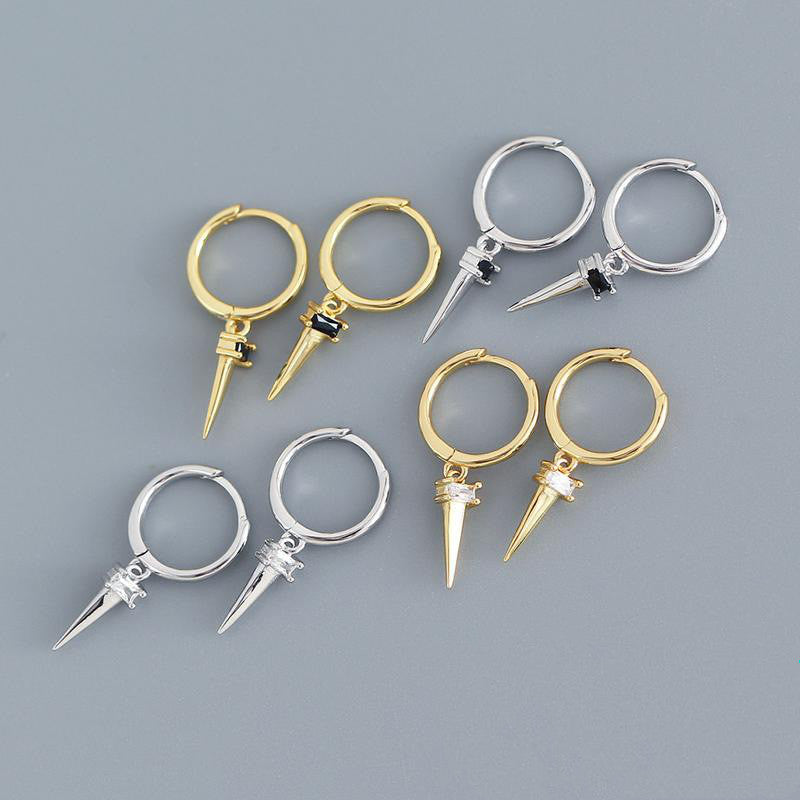 Silver Zircon Cone Hoop Huggies Earrings For Fashion Women Hiphop Fine Jewelry Geometric Accessories